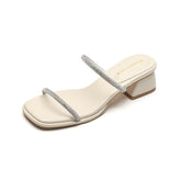 Women's Wear Square Toe French Style Rhinestone Heels